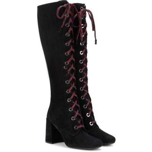 Prada Suede Lace-Up Block-Heel Boot, Palissandro